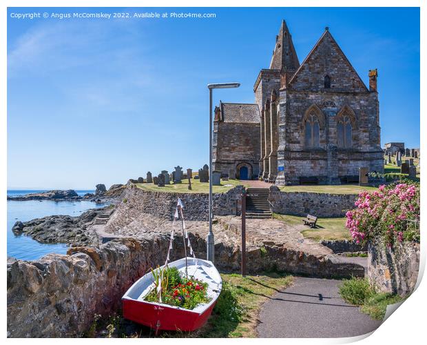 St Monans Parish Church and floral boat Print by Angus McComiskey
