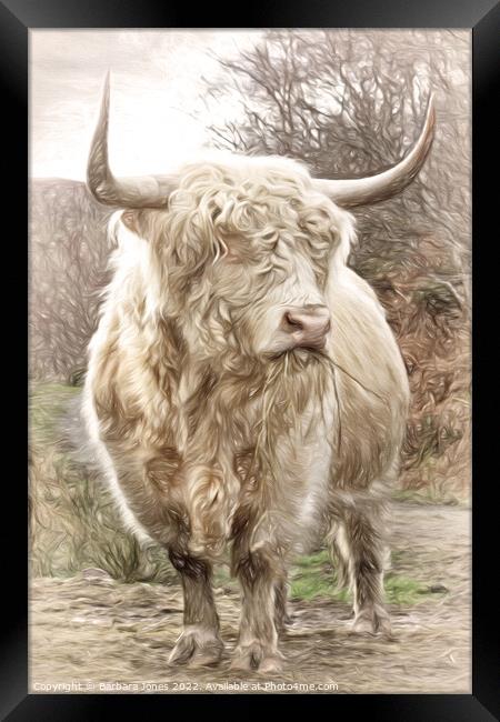 Highland Bull Painting Scottish Highlands. Framed Print by Barbara Jones