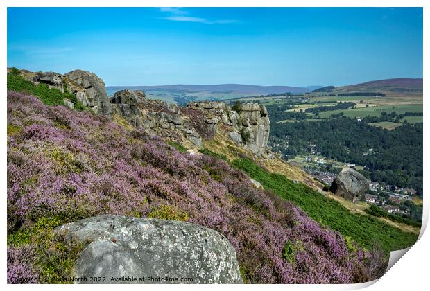 Summer, the Cow and Calf rocks near Ilkley. Print by Chris North