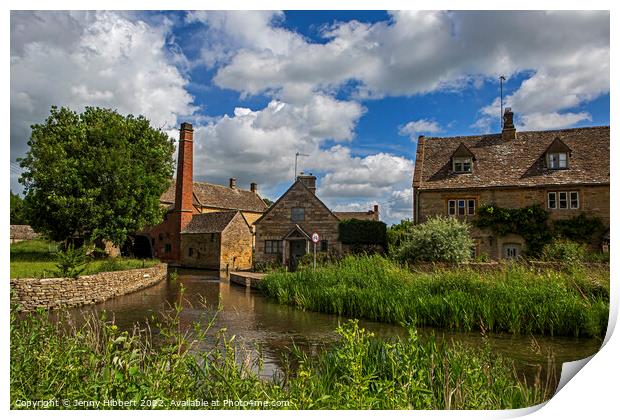 View of Watermill Lower Slaughter Cotswolds Print by Jenny Hibbert