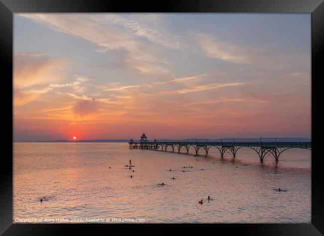 Clevedon Pier as the sun about to set over the Welsh hills Framed Print by Rory Hailes