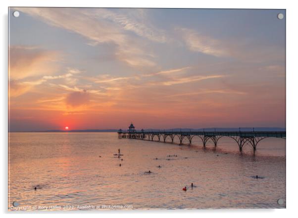 Clevedon Pier as the sun about to set over the Welsh hills Acrylic by Rory Hailes