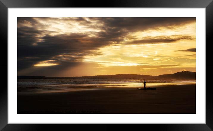 Surfer looking out to sea at Aberavon beach Port Talbot Framed Mounted Print by Jenny Hibbert