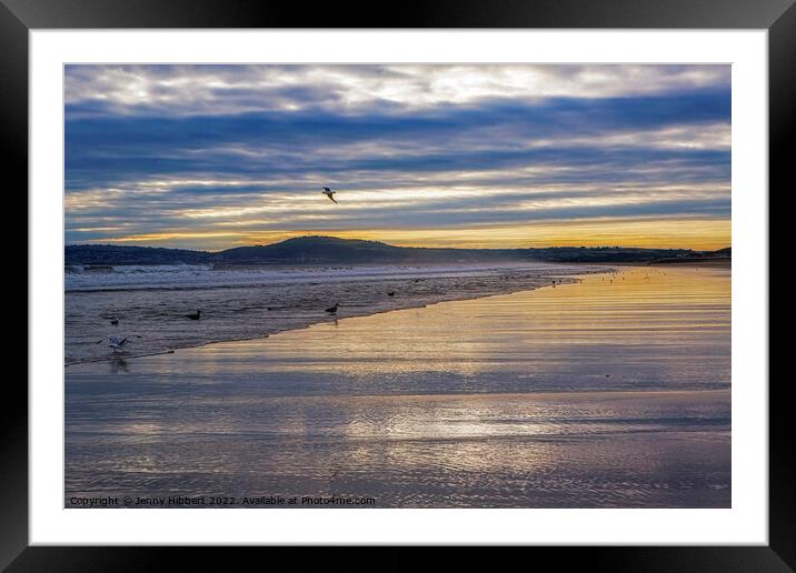 Aberavon beach as sunsetting, South Wales Framed Mounted Print by Jenny Hibbert
