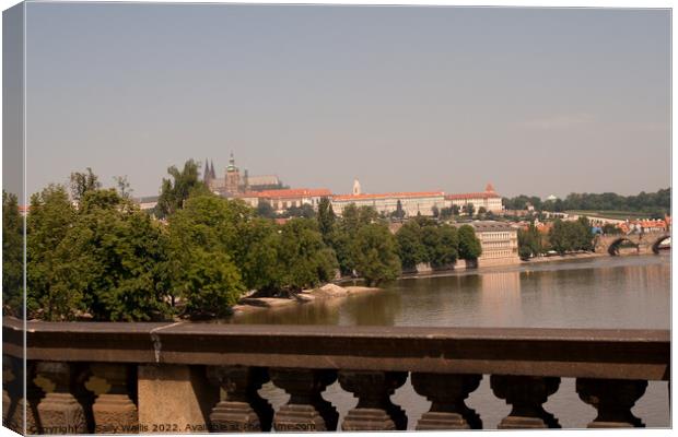 Prague Cathedral seen from bridge Canvas Print by Sally Wallis