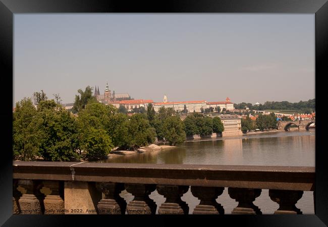 Prague Cathedral seen from bridge Framed Print by Sally Wallis
