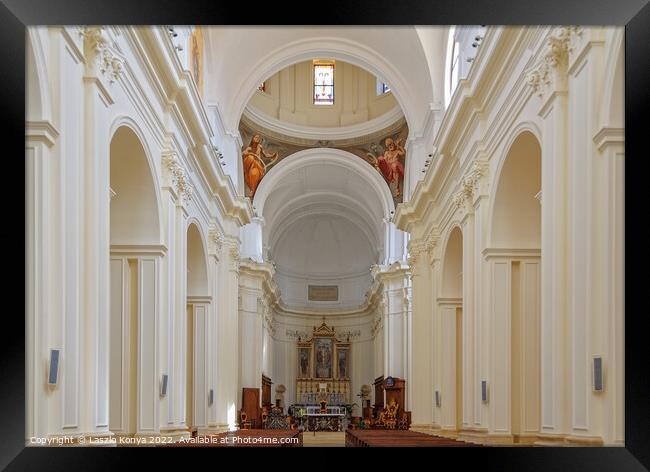 Interior of the Cathedral - Noto  Framed Print by Laszlo Konya