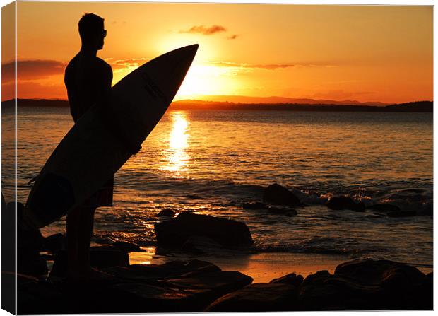 Surfer at Sunset Canvas Print by Mal Gresty