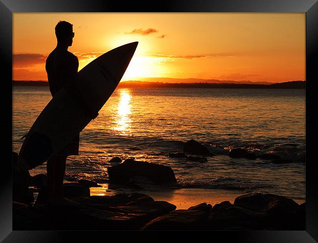 Surfer at Sunset Framed Print by Mal Gresty