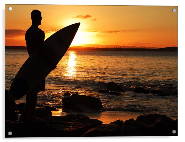 Surfer at Sunset Acrylic by Mal Gresty
