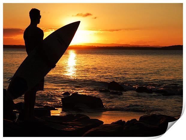 Surfer at Sunset Print by Mal Gresty