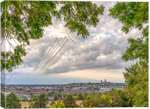 Red Arrows over Lincoln Canvas Print by Andrew Scott