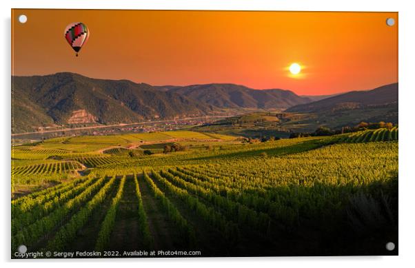 Colorful balloons flying over Wachau valley on a sunset. Austria Acrylic by Sergey Fedoskin