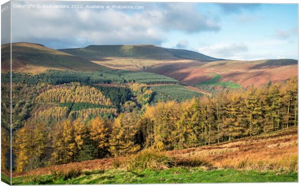 Waun Rydd Clothed with Autumn Trees Brecon Beacons Canvas Print by Nick Jenkins