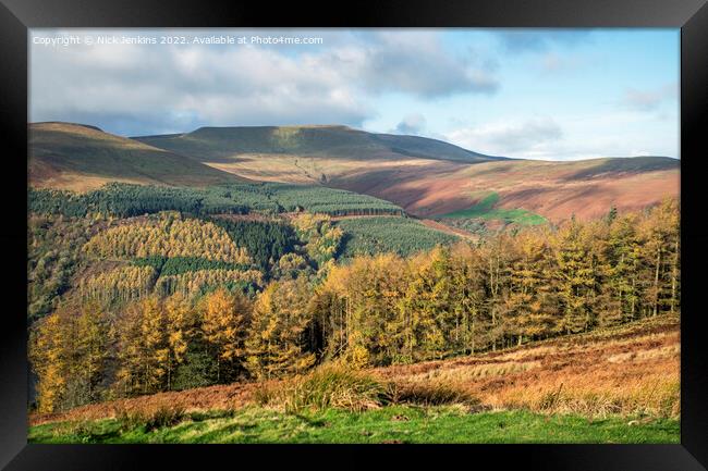 Waun Rydd Clothed with Autumn Trees Brecon Beacons Framed Print by Nick Jenkins