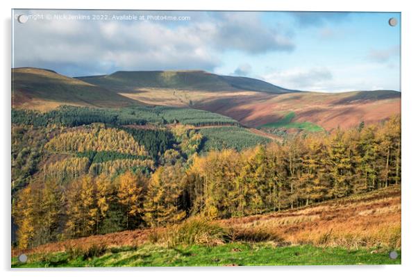 Waun Rydd Clothed with Autumn Trees Brecon Beacons Acrylic by Nick Jenkins