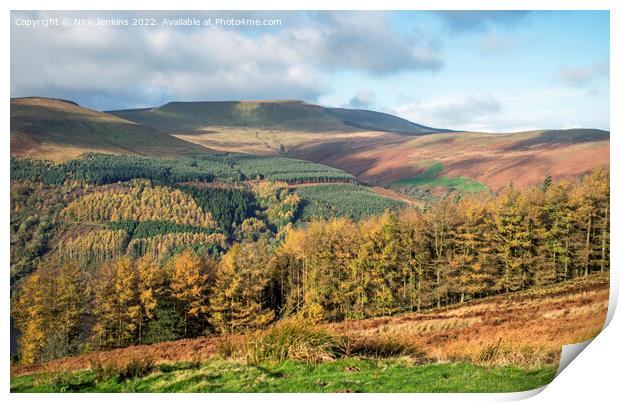Waun Rydd Clothed with Autumn Trees Brecon Beacons Print by Nick Jenkins