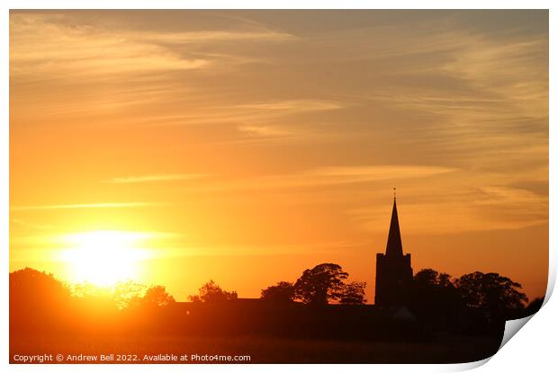 Village Church sunset Print by Andrew Bell