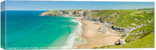 Trebarwith Strand panorama Canvas Print by Justin Foulkes