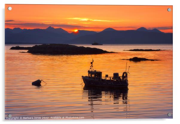Isle of Skye Sunset, across Loch Alsh Scotland. Acrylic by Barbara Jones