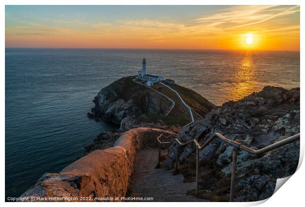 Anglesey South Stack sunset Print by Mark Hetherington