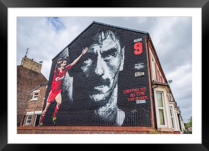 Ian Rush mural opposite Anfield stadium Framed Mounted Print by Jason Wells