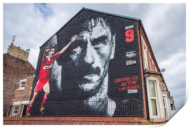 Ian Rush mural opposite Anfield stadium Print by Jason Wells