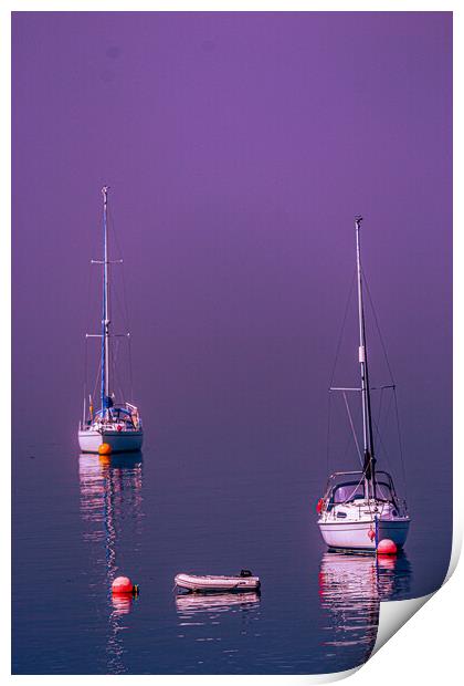 Misty morning at Oban harbour Print by alan todd