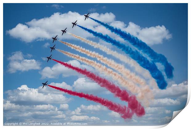 Multicoloured trails by the Red Arrows Print by Phil Longfoot