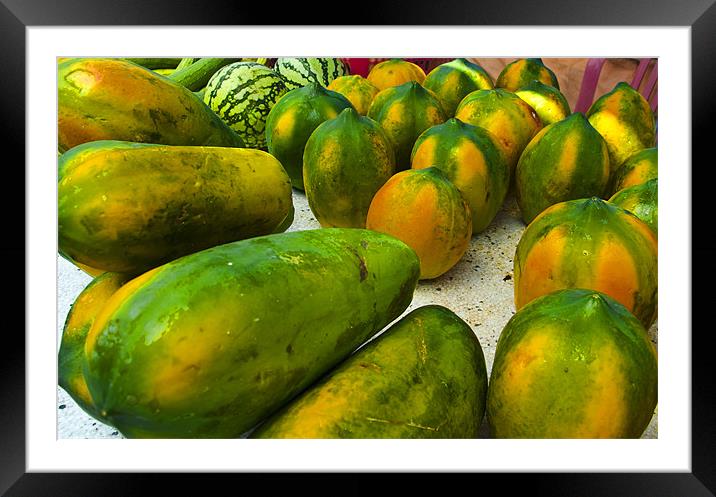 colorful papayas Framed Mounted Print by Hassan Najmy