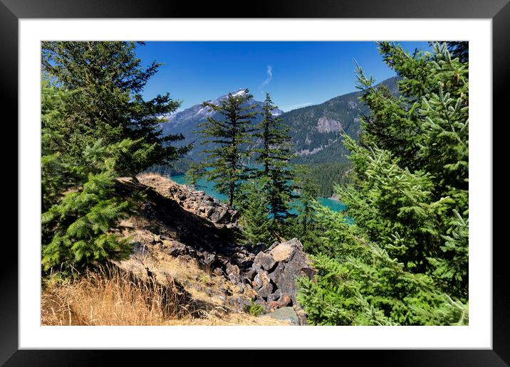 Glacier mountain lake in the north Cascades of Washington State  Framed Mounted Print by Thomas Baker