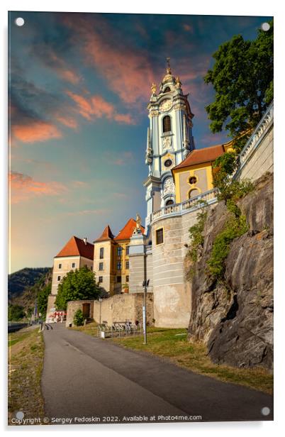Abbey Durnstein in Wachau valley. Durnstein, Lower Austria. Acrylic by Sergey Fedoskin