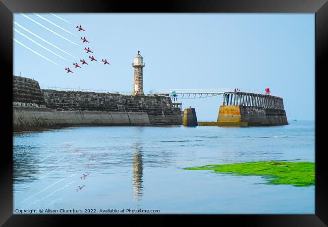 Whitby Pier Red Arrows  Framed Print by Alison Chambers