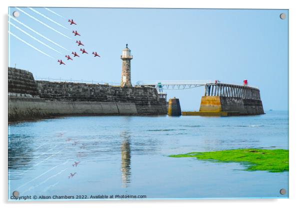 Whitby Pier Red Arrows  Acrylic by Alison Chambers