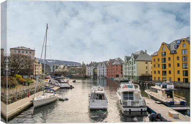 Alesund Norway with sailing boats Canvas Print by kathy white