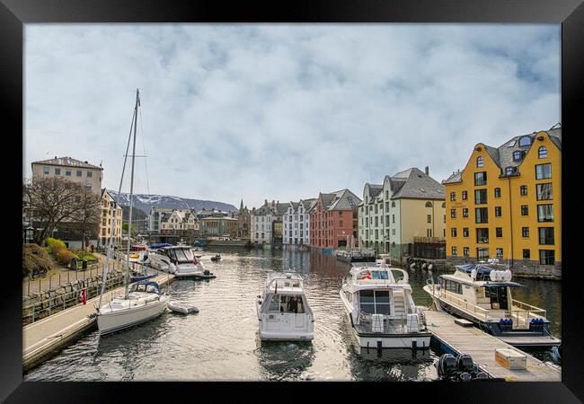 Alesund Norway with sailing boats Framed Print by kathy white