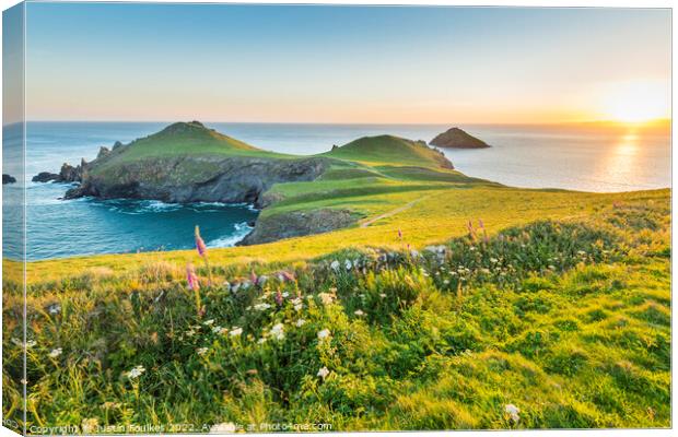 The Rumps at sunrise, Cornwall Canvas Print by Justin Foulkes