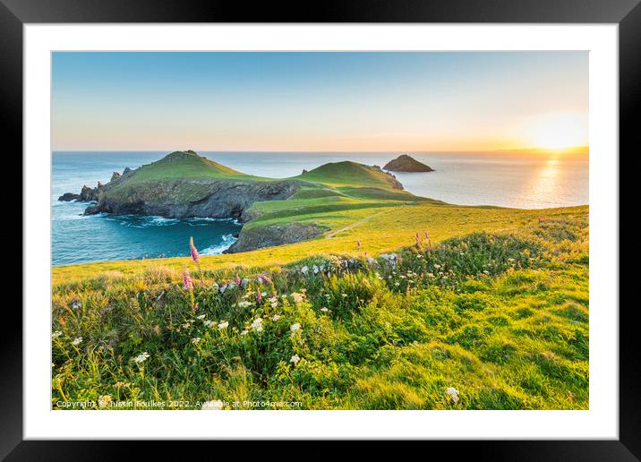 The Rumps at sunrise, Cornwall Framed Mounted Print by Justin Foulkes
