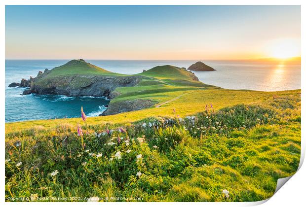 The Rumps at sunrise, Cornwall Print by Justin Foulkes