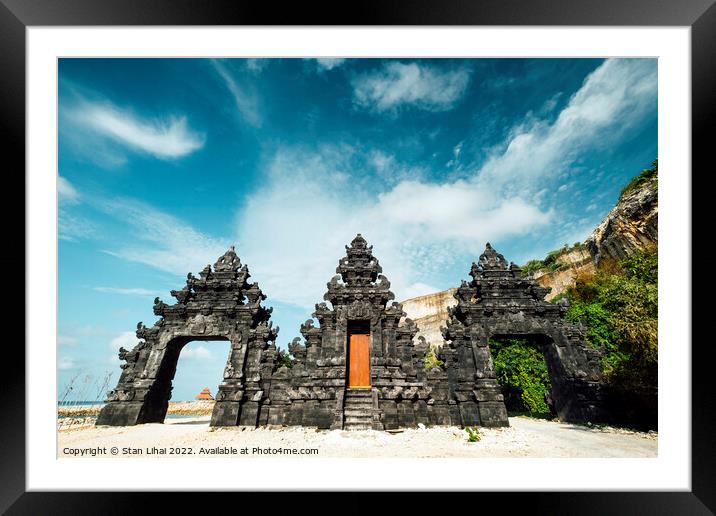 Bali Temple gate entrance at beach Framed Mounted Print by Stan Lihai