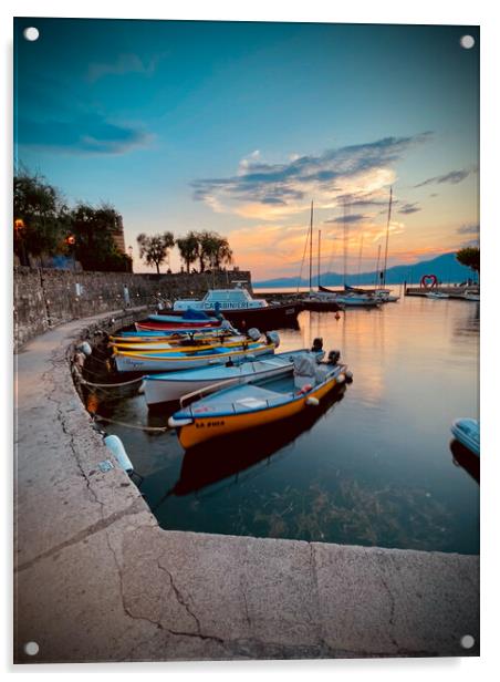 Boats of Torri del Benaco  Acrylic by Jonny Gios