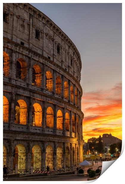 Colosseum in Rome at Sunset Print by Artur Bogacki