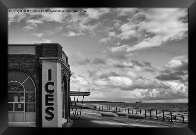 Rendezvous Cafe, Whitley Bay - Monochrome Framed Print by Jim Jones