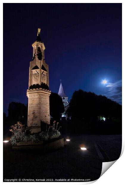 Burwash War Memorial Under A Full Moon Print by Christine Kerioak