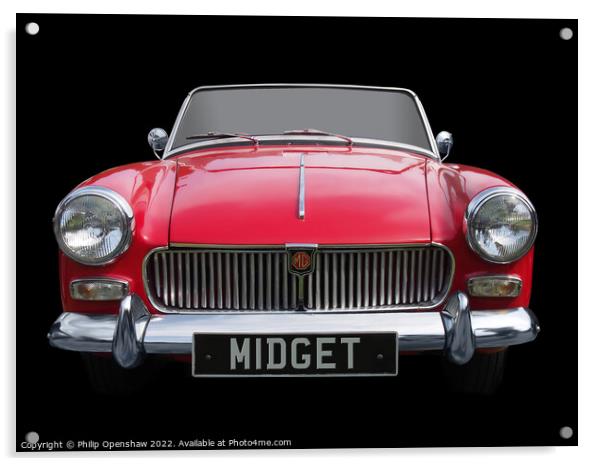 Red 1960s MG Midget sports car Acrylic by Philip Openshaw