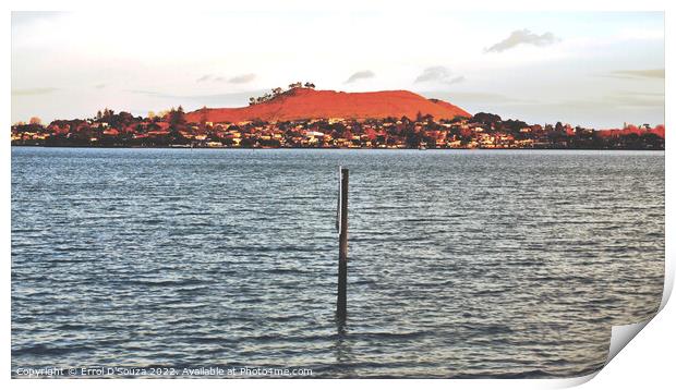 Mangere Mountain across the Manukau Harbour Print by Errol D'Souza
