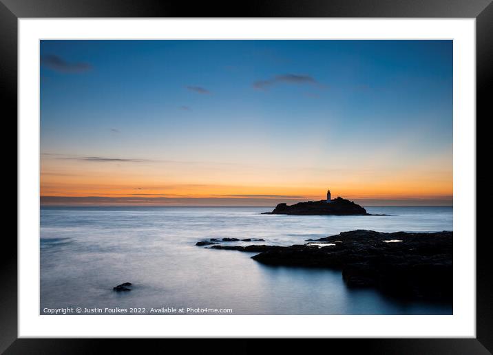 Godrevy Lighthouse at dusk Framed Mounted Print by Justin Foulkes