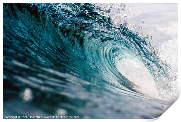 Inside view of the huge breaking wave of the sea  Print by Stan Lihai
