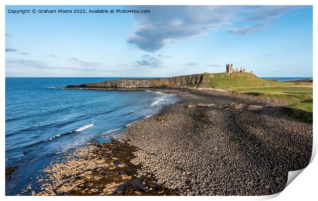 Dunstanburgh Castle from the north elevated Print by Graham Moore