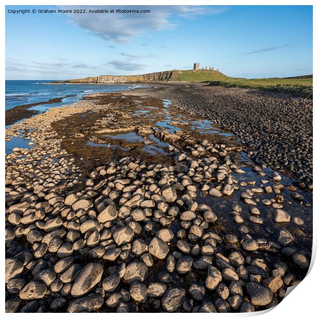 Dunstanburgh Castle from the north elevated evening Print by Graham Moore
